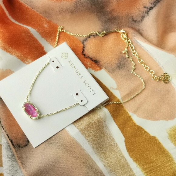 Kendra Scott - Elisa - Gold Fuchsia Kyocera Opal Pendant Necklace - Picture 2 of 3